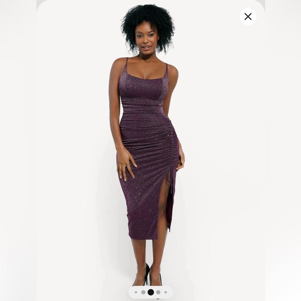Shapewear Metallic Knit Bodycon Sculpting Midi Dress